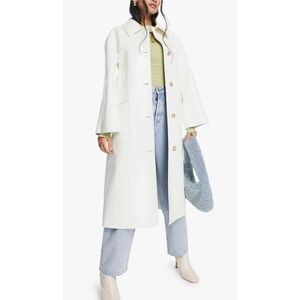 Topshop Vinyl Trench Coat White Size 2 Button Up Long Sleeve Sleek Goth Punk